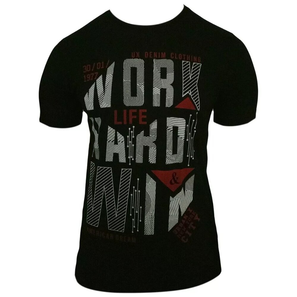 NWT WORK HARD & WIN URBAN MEN'S BLACK CREW NECK SHORT SLEEVE T-SHIRT SIZE M
